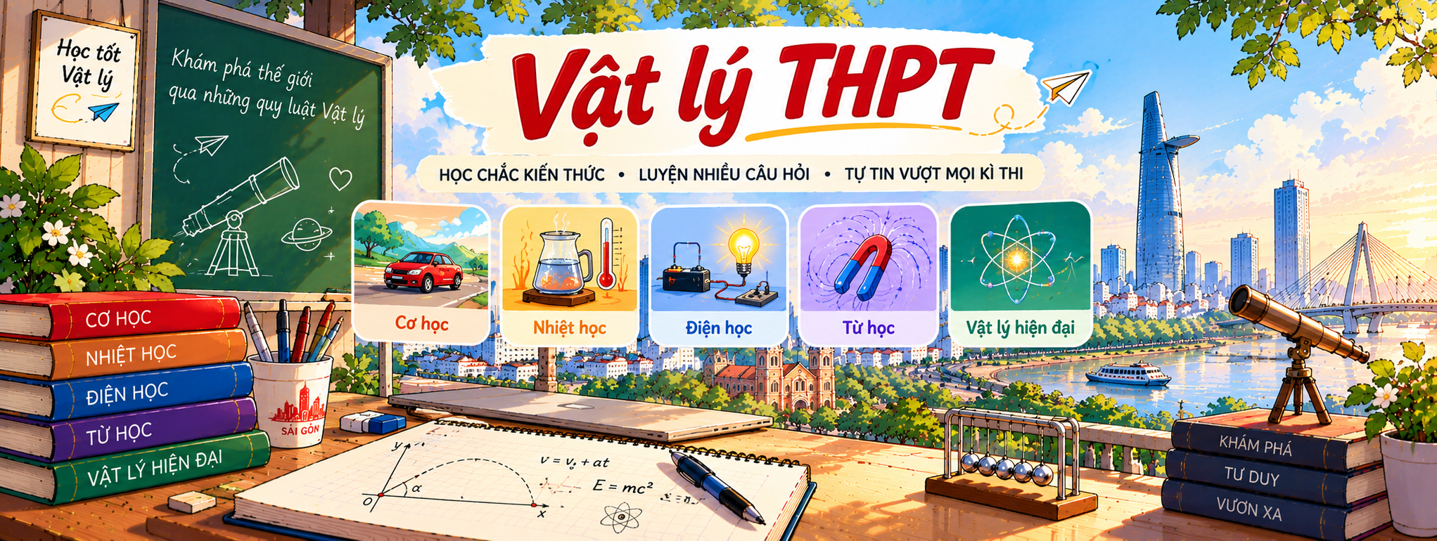 VẬT LÝ THPT. Học tốt Vật lý – Ôn tập, luyện tập và phát triển tư duy. Sách mở, mô hình nguyên tử và các minh họa Vật lý phổ thông.